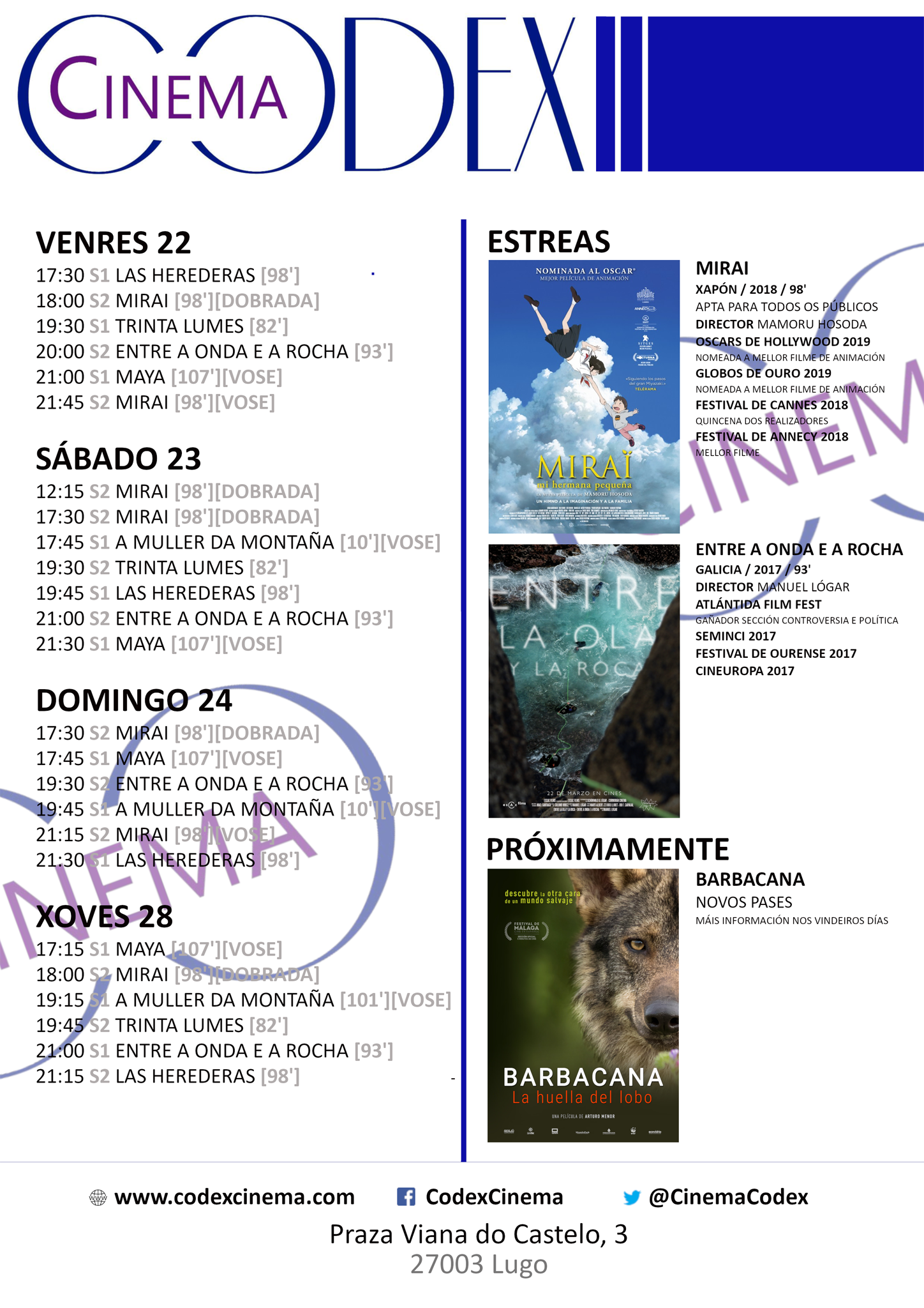Películas en el Codex Cinema del 22 al 28 de marzo