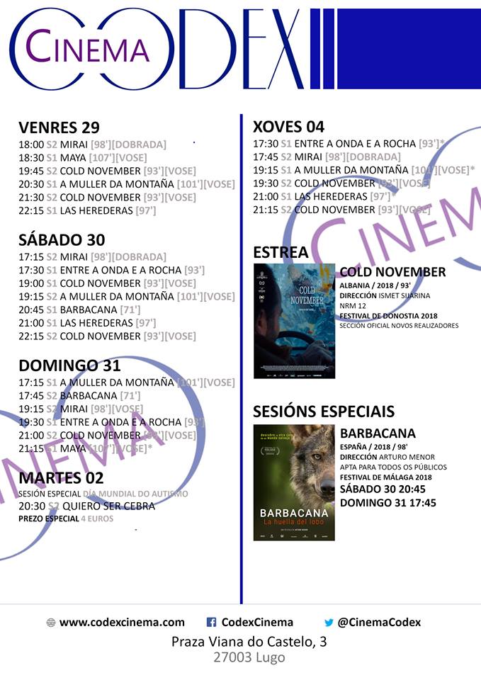 Carteleira do Codex Cinema de Lugo