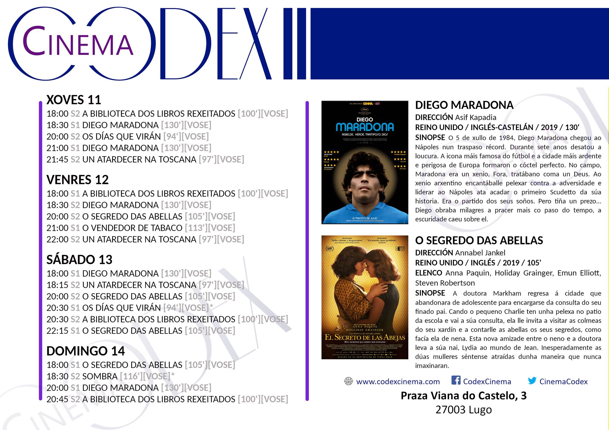 Cine en Lugo: películas nos Codex Cinema