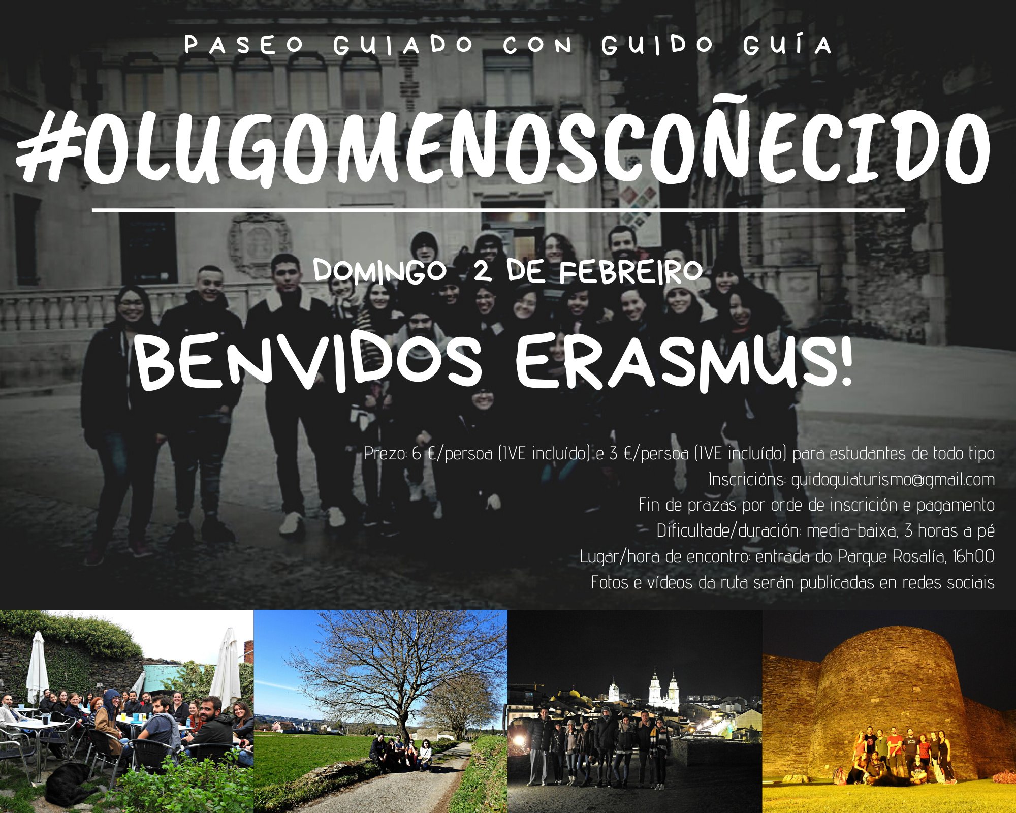 Cartel del Paseo guiado polo Lugo menos coñecido Especial #BenvidosErasmus