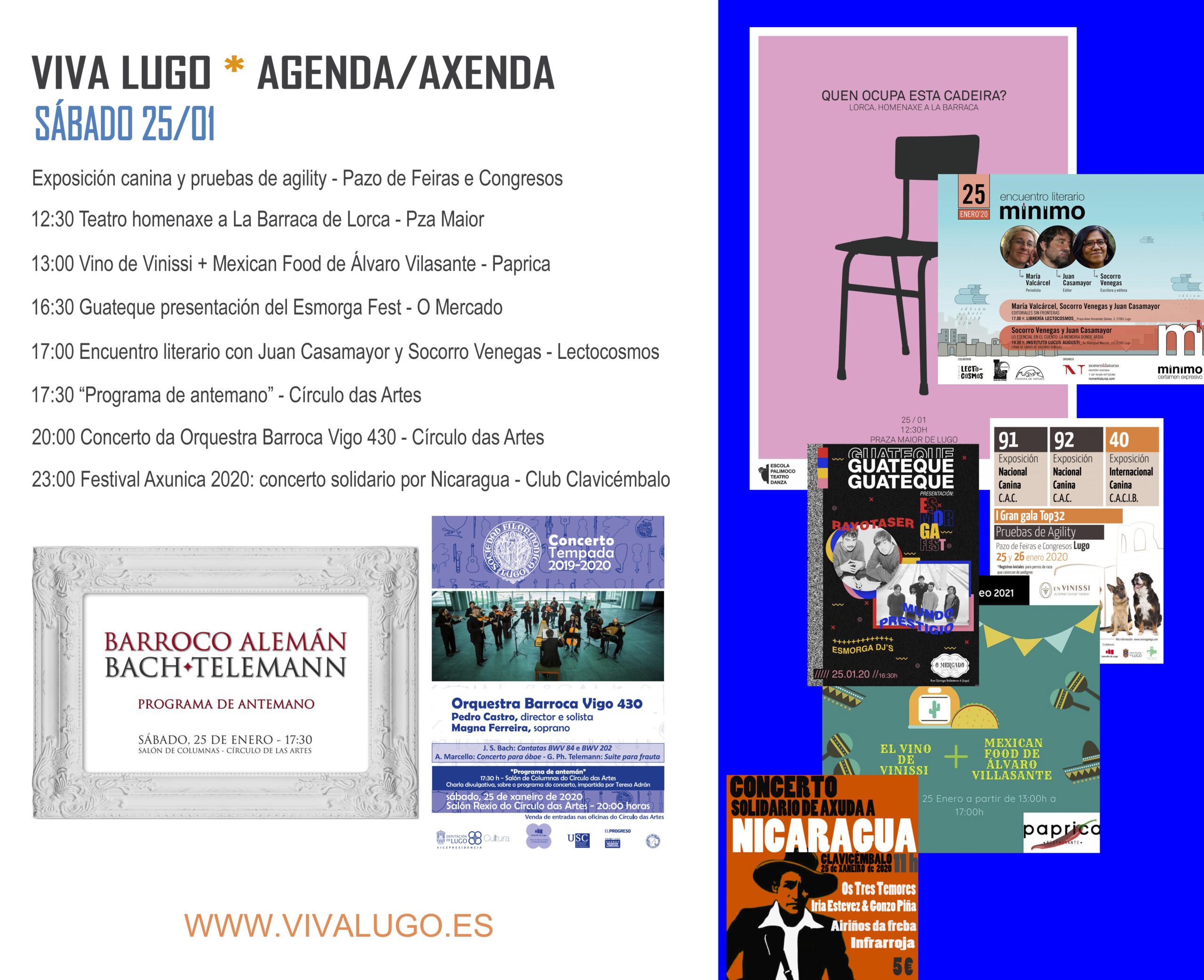 Cartel de Actividades para hoy sábado 25 de enero de 2020 en Lugo