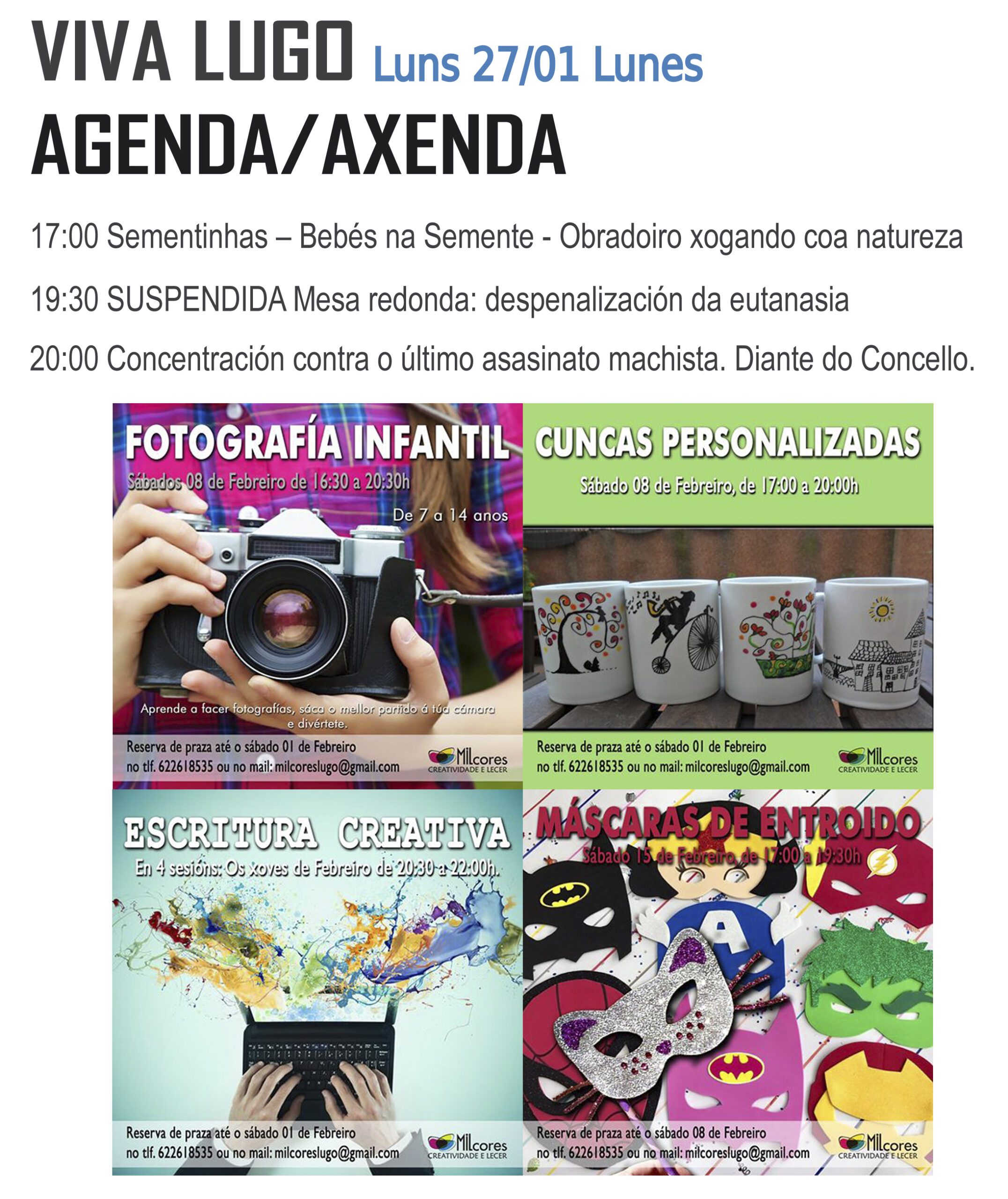 Actividades para hoy lunes 27 de enero de 2020 en Lugo