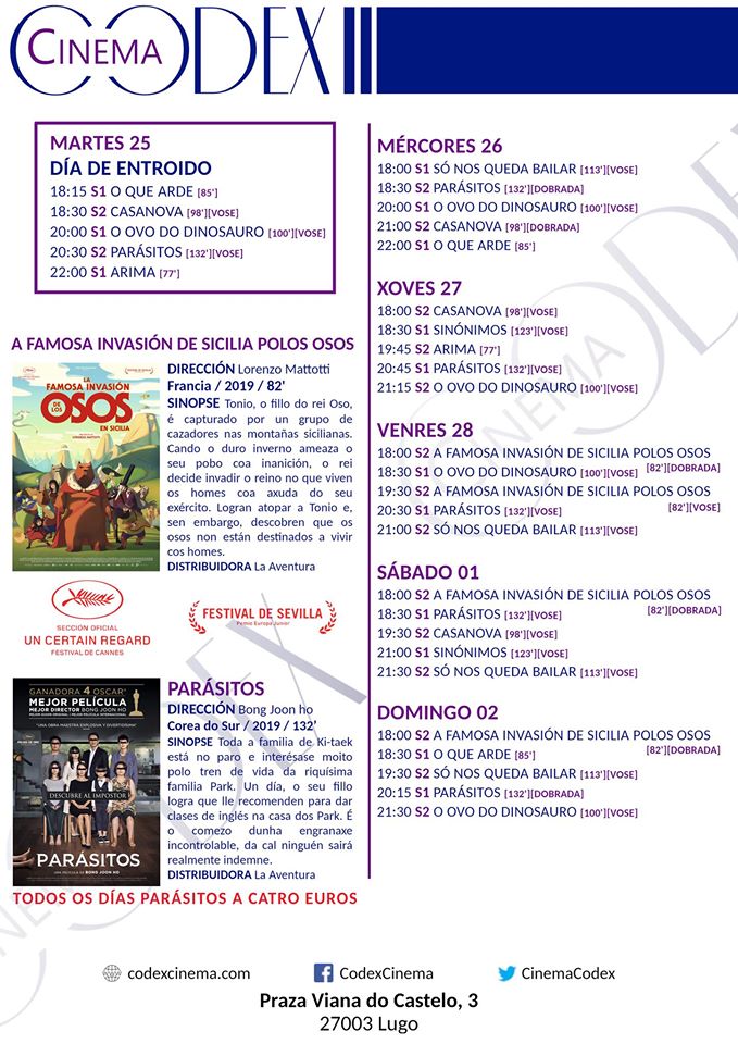 Cine en Lugo: Codex Cristal y Yelmo