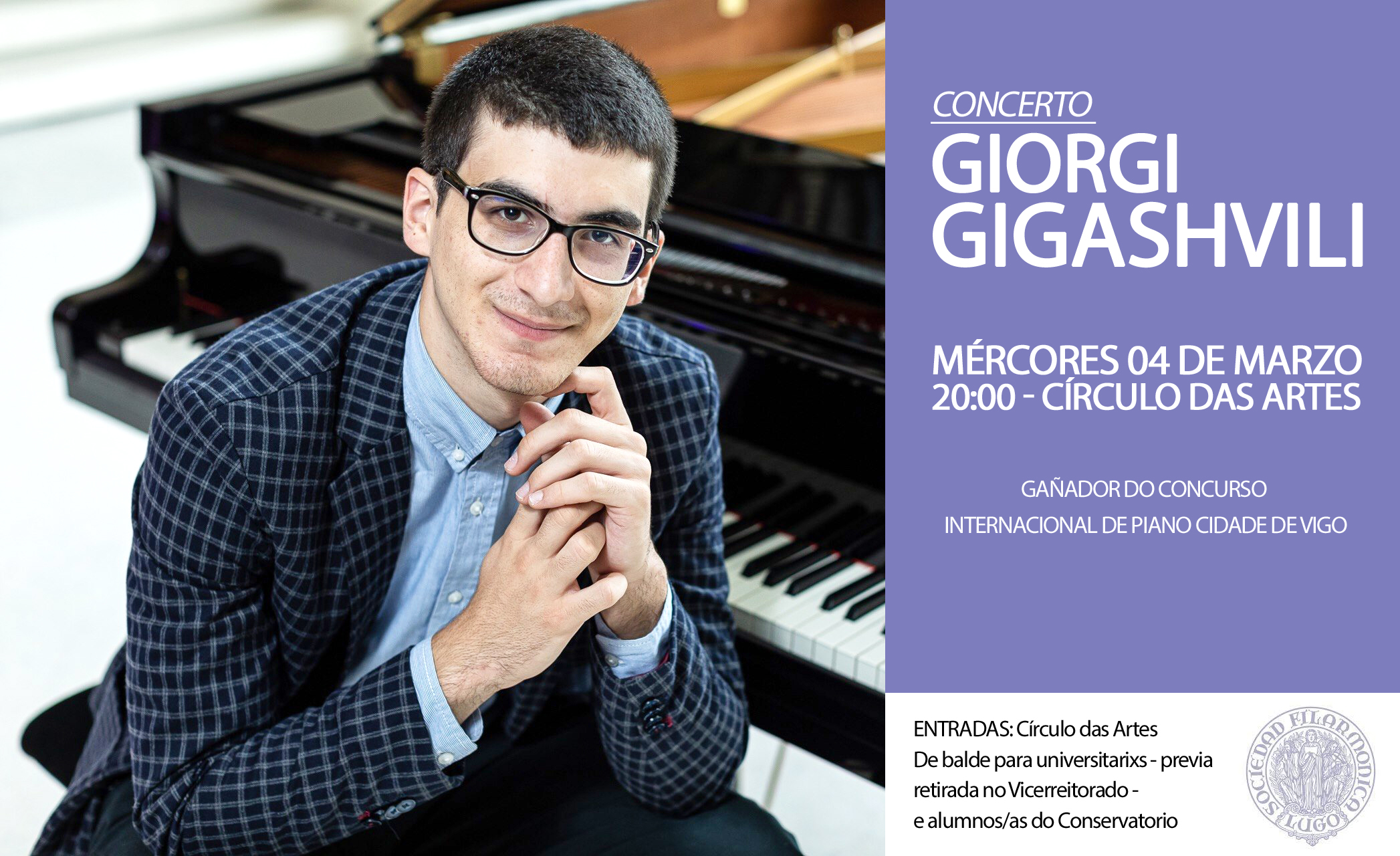 Giorgi Gigashvili, estará en concerto no Círculo das Artes de Lugo