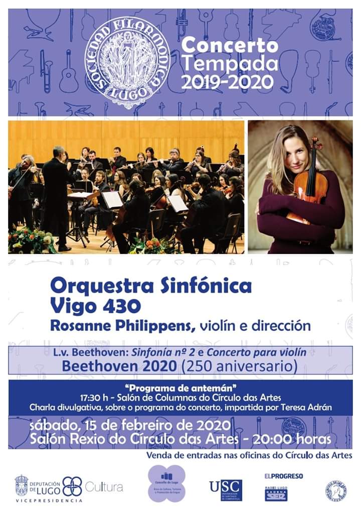 Cartel de Concerto Beethoven 2020 coa Orquestra Sinfónica de Vigo 430 e Rosanne Philippens