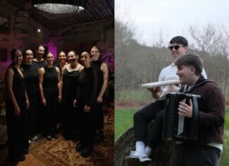 As pandereteiras Lina e Lola e o dúo Unto Vello en concerto en Lugo